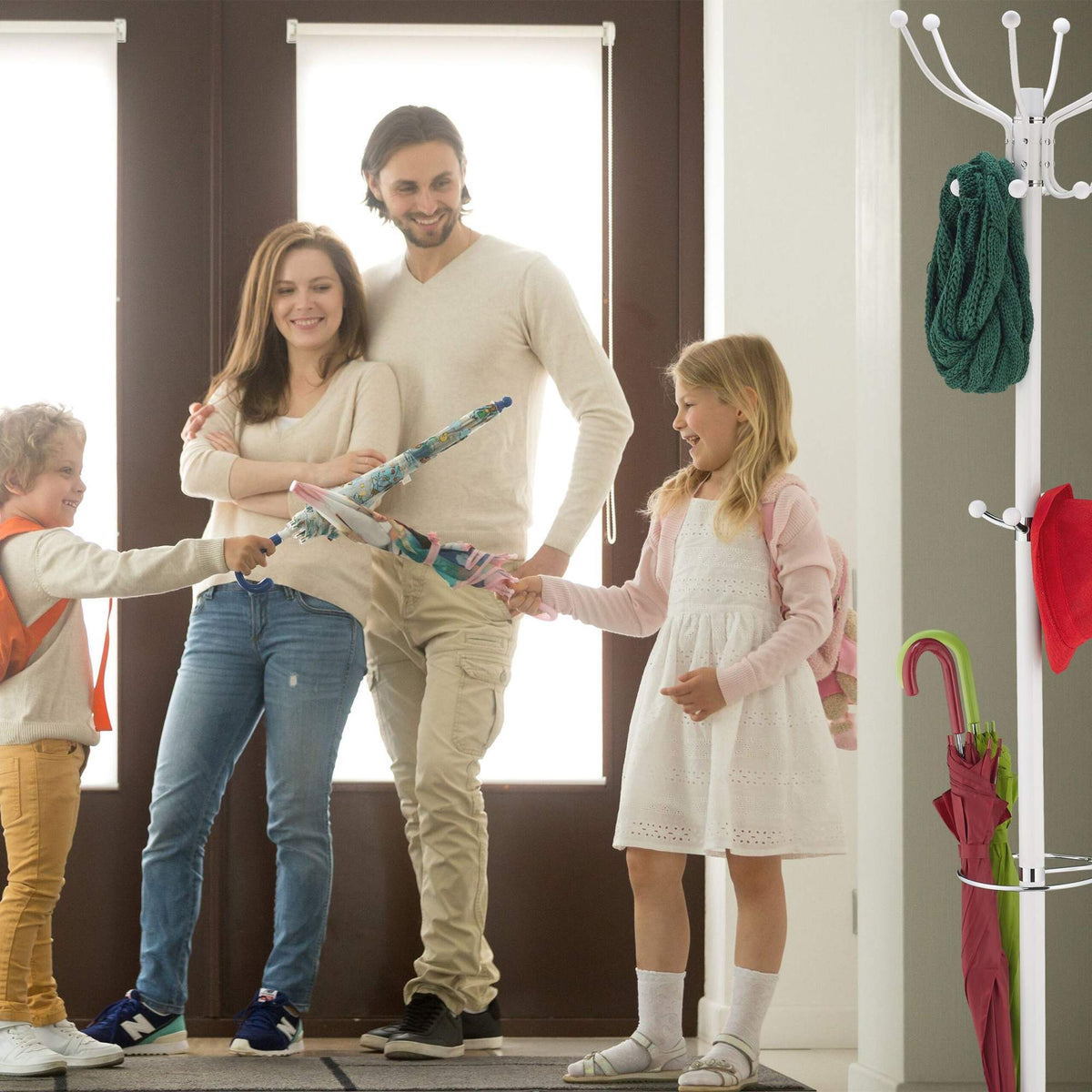 Clothes hanger with umbrella stand