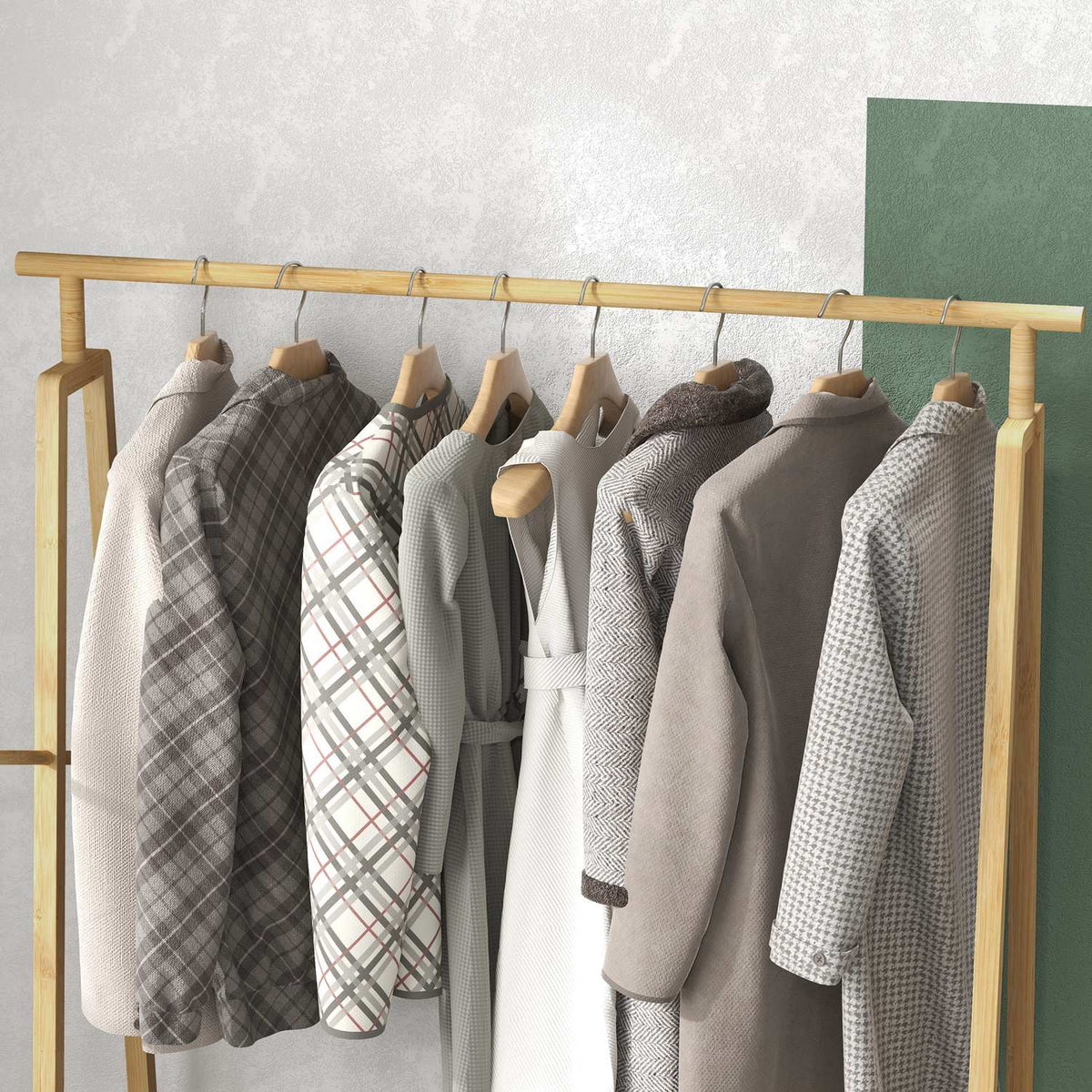 Clothes rack coat rack with coat hooks and shelf, coat rack for max. 4 shoes, bedroom and bathroom, bamboo, natural