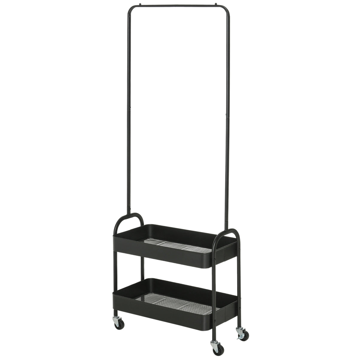 Clothes rack on wheels, coat rack with clothes rail, shoe rack, free-standing coat rack made of steel, for living room, bedroom, loads up to 16 kg, black