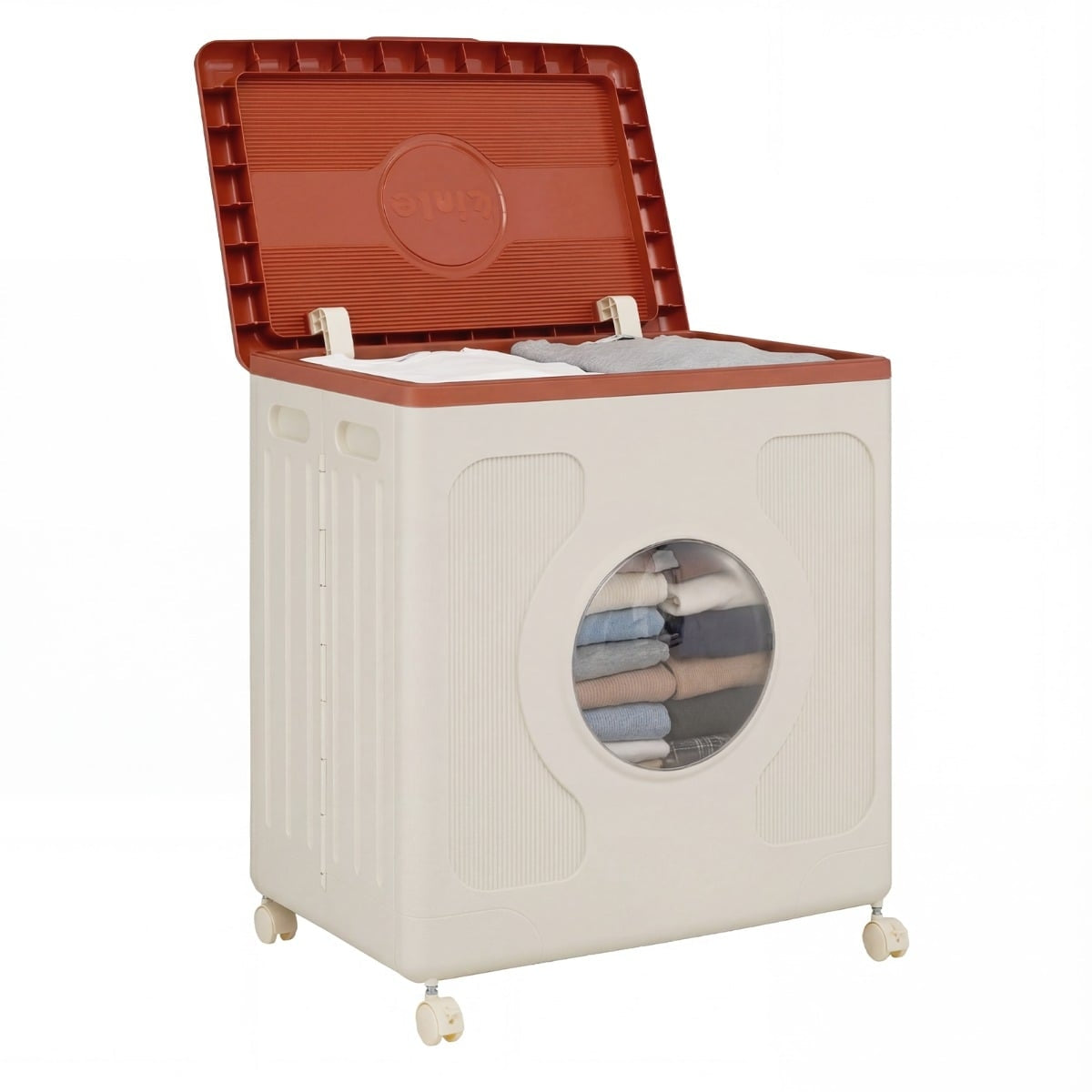 Clothing Storage Box with Lid, Wheels, 45L, Orange