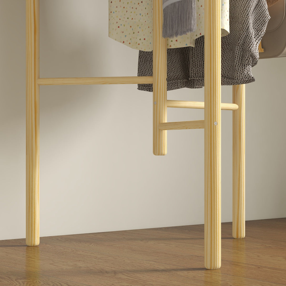 Coat Rack, Clothes Rack With 6 Hanging Rods, Solid Wood, Nordic Style Coat Rack For Clothes, Hats, Hallway, Entrance, Natural