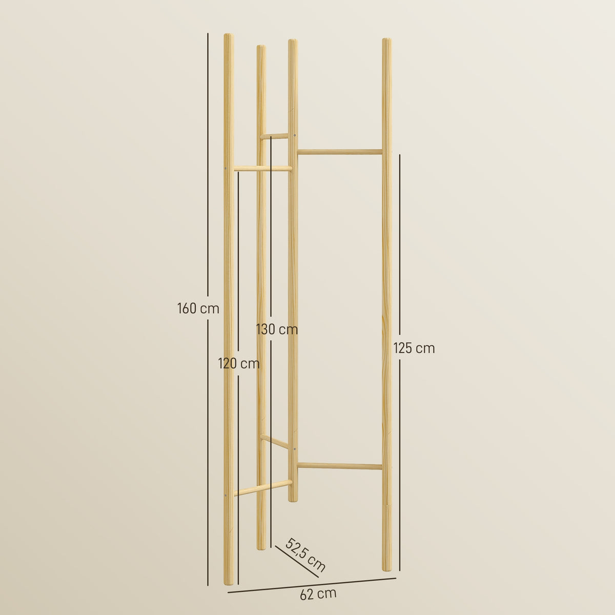 Coat Rack, Clothes Rack With 6 Hanging Rods, Solid Wood, Nordic Style Coat Rack For Clothes, Hats, Hallway, Entrance, Natural