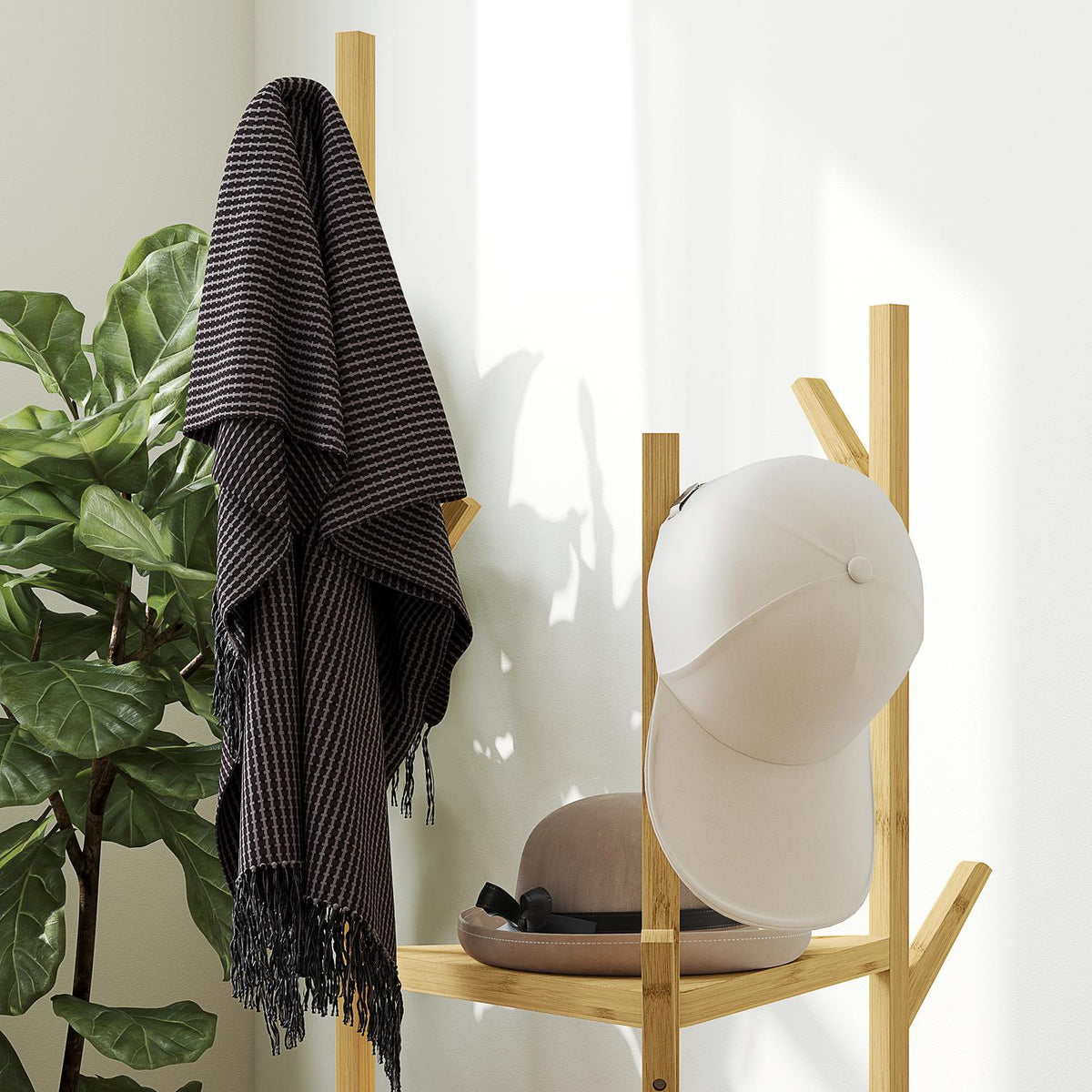 Coat Rack, Clothes Rack with 8 Hooks, 3 Levels, Jacker Stand for Hats, Clothes, Entrance, Hallway, 45 x 45 x 170 cm, Bamboo, Natural |