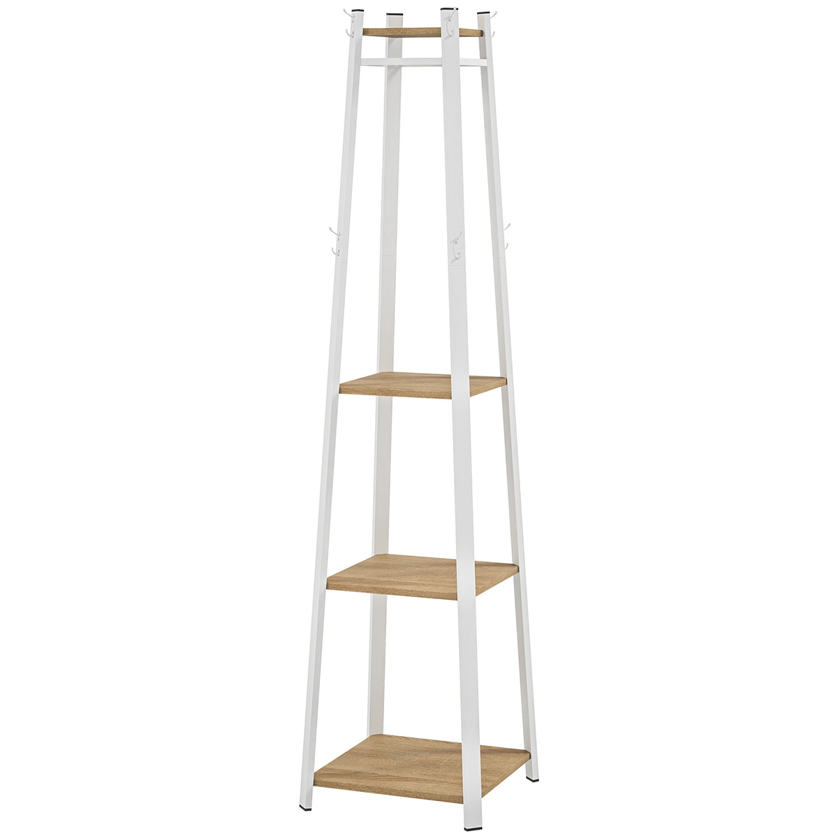 Coat Rack, Clothes Rack with 8 Hooks, 4 Levels, Steel Jacker Rack for Clothes, Hats, Entrance, Hallway, 34 x 34 x 170 cm, White |