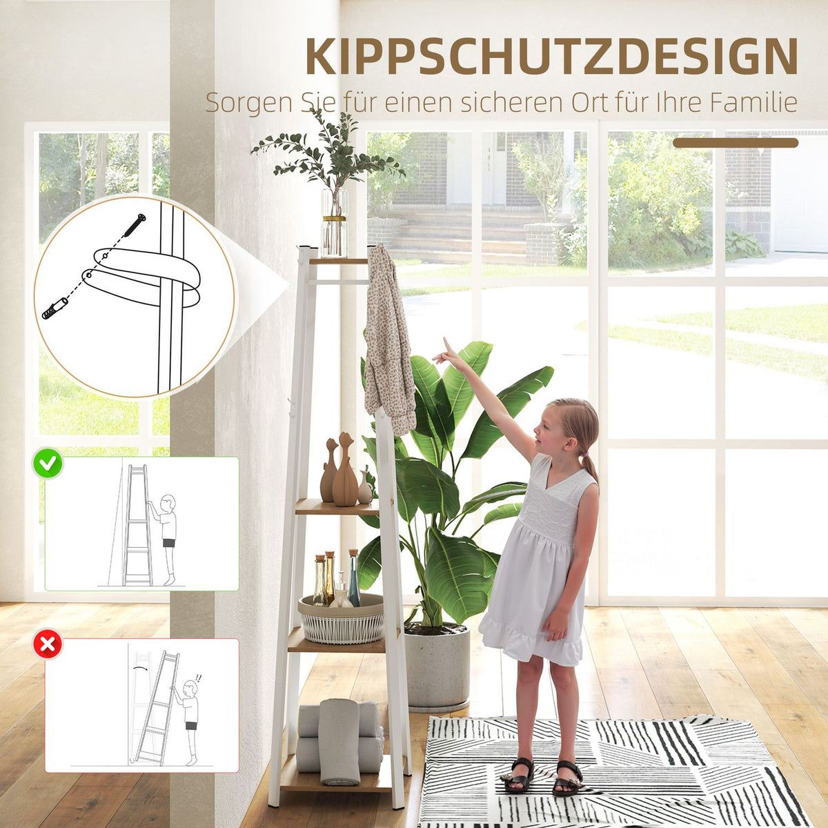 Coat Rack, Clothes Rack with 8 Hooks, 4 Levels, Steel Jacker Rack for Clothes, Hats, Entrance, Hallway, 34 x 34 x 170 cm, White |