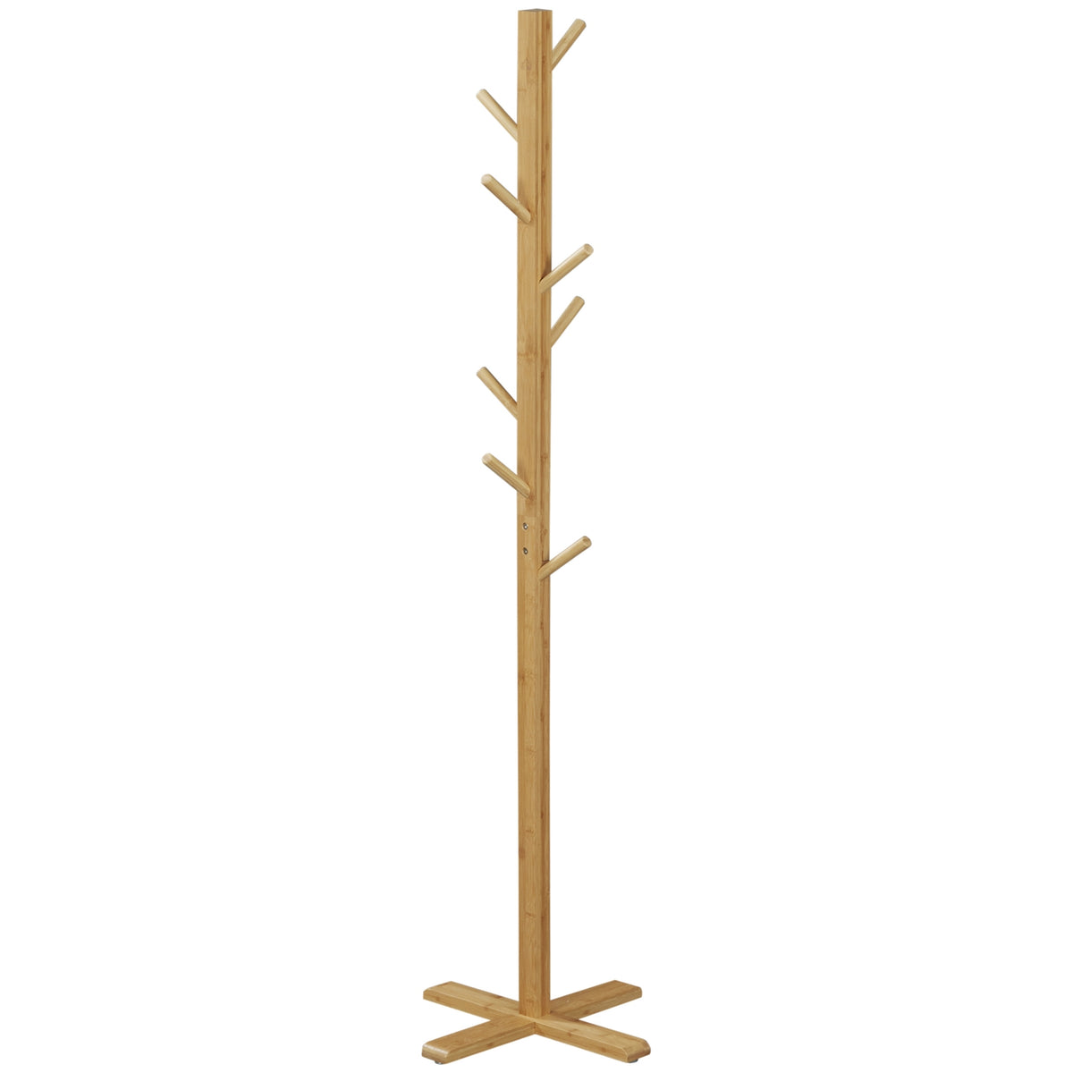 Coat Rack Made Of Bamboo With 8 Hooks, Clothes Rack For Hallway, Bedroom, Natural, 49.5X49.5X178Cm