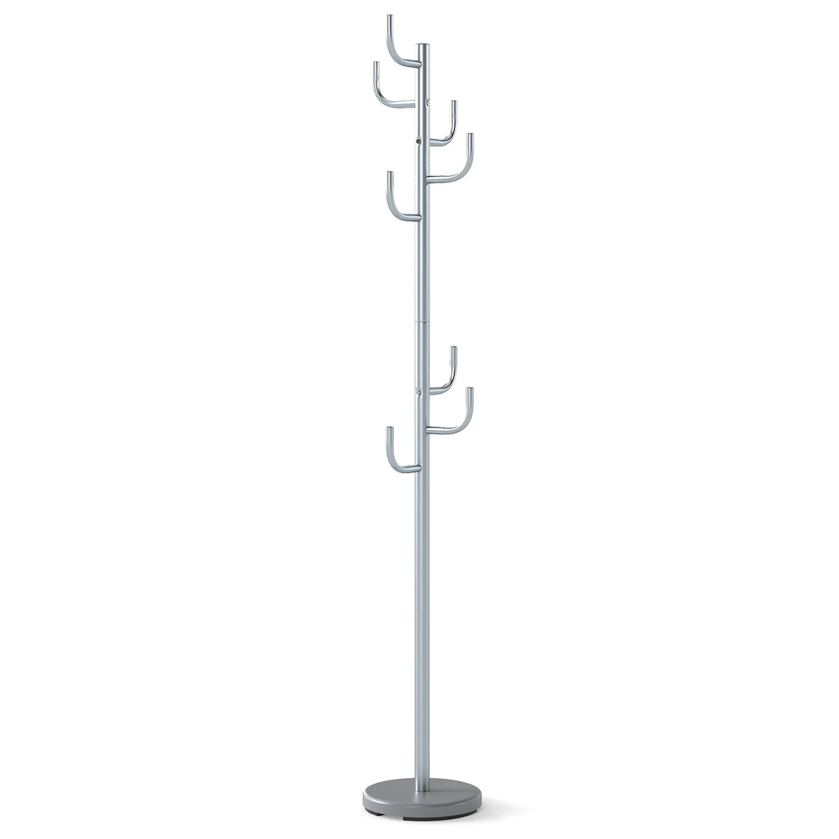 Coat Rack Stand, 175 cm, 8 Hooks, Adjustable Height, Silver