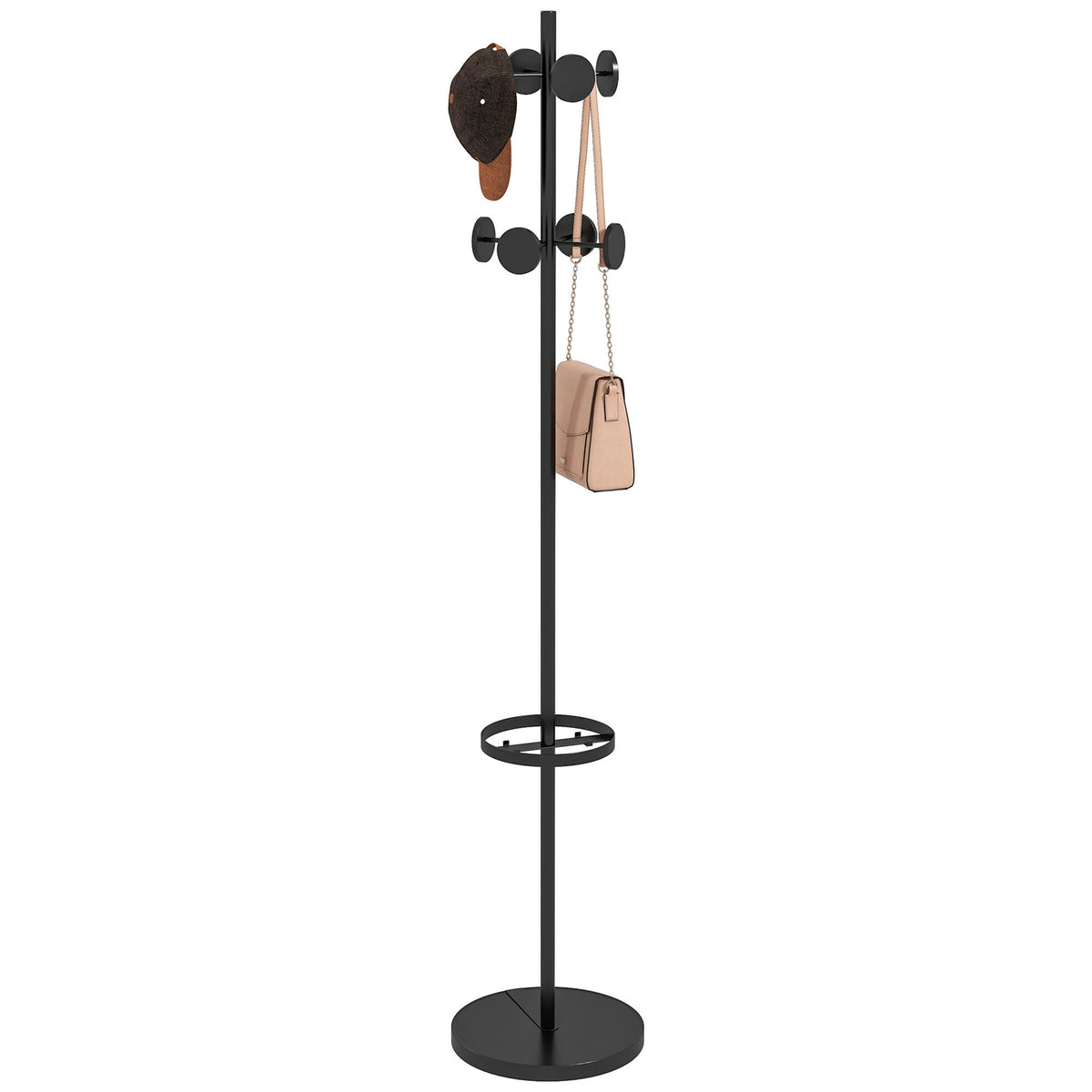 Coat Rack With 8 Hooks, Clothes Rack, Metal, Walnut, 34X34X177 Cm