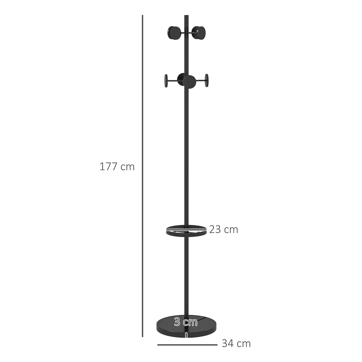 Coat Rack With 8 Hooks, Clothes Rack, Metal, Walnut, 34X34X177 Cm