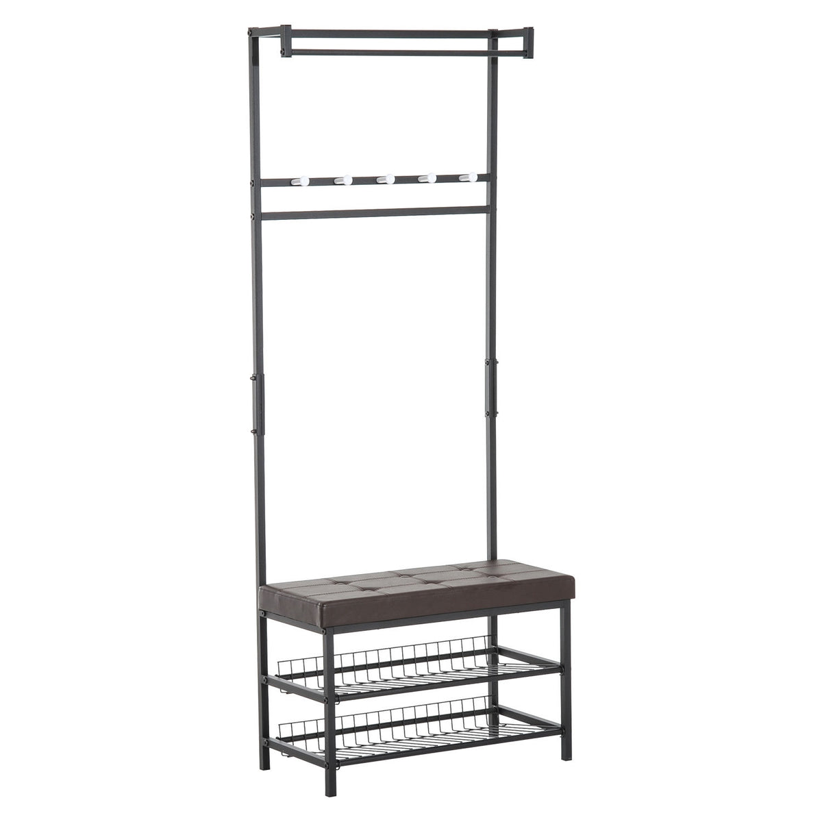 Coat Rack With Bench, Clothes Rack & Shoe Rack, Metal, 2 Shoe Racks, Seat, 72.5X35X180Cm