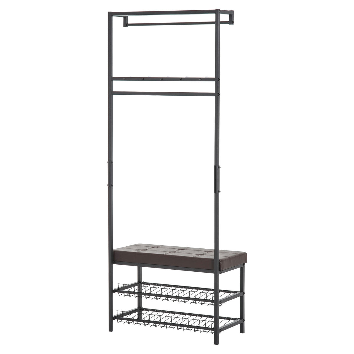 Coat Rack With Bench, Clothes Rack & Shoe Rack, Metal, 2 Shoe Racks, Seat, 72.5X35X180Cm