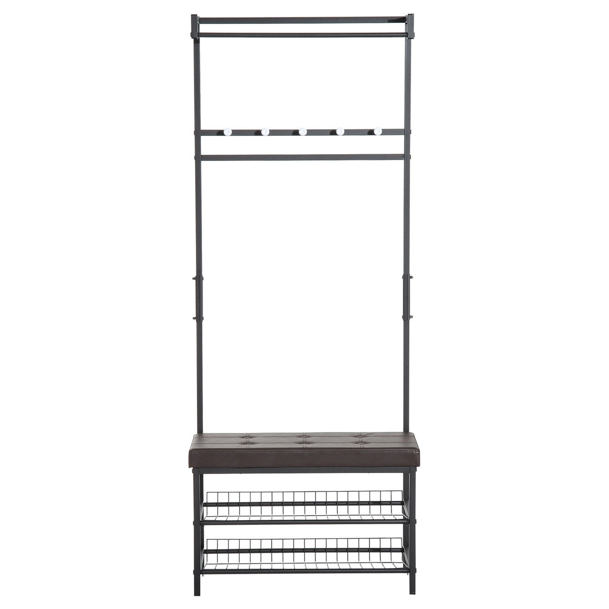 Coat Rack With Bench, Clothes Rack & Shoe Rack, Metal, 2 Shoe Racks, Seat, 72.5X35X180Cm