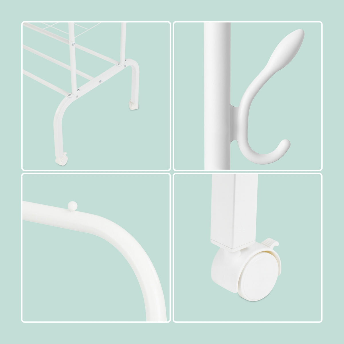 Coat Rack on Wheels with Double Rails and Shelves