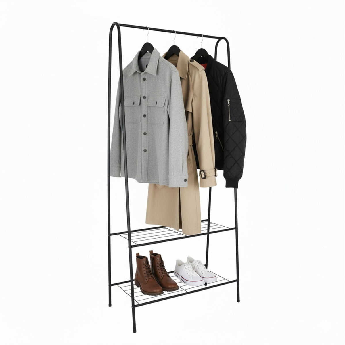 Coat Rack with 2 Shelves – Space-Saving Iron Design