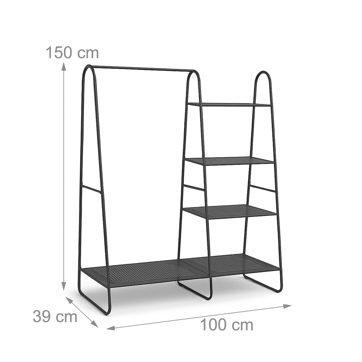 Coat Rack with 5 Shelves – Black Metal, Freestanding