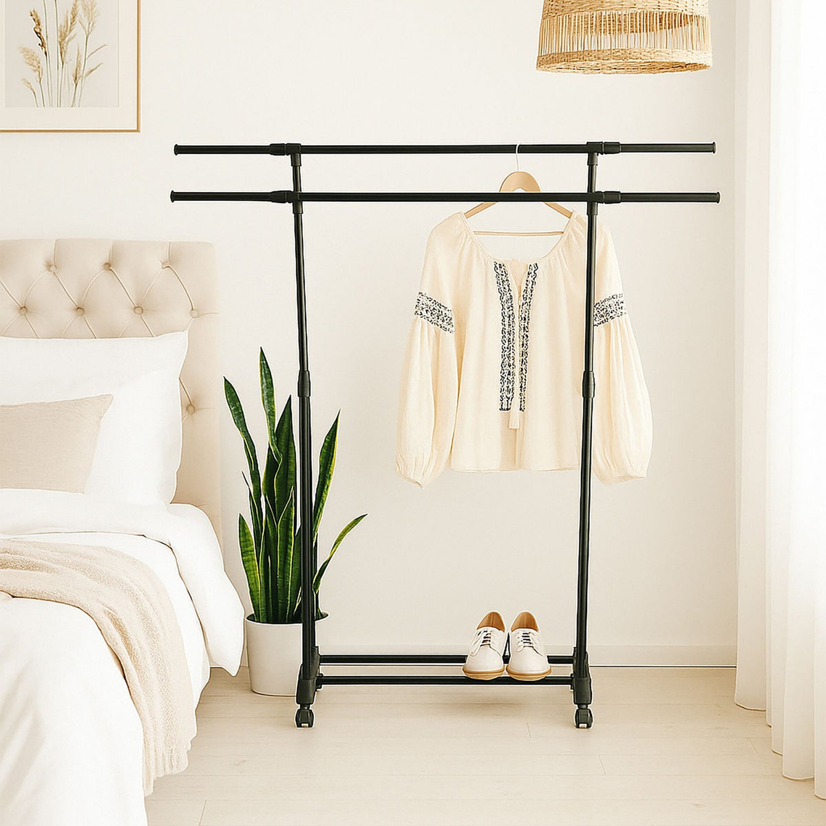 Coat Rack with Adjustable Rails and Castors