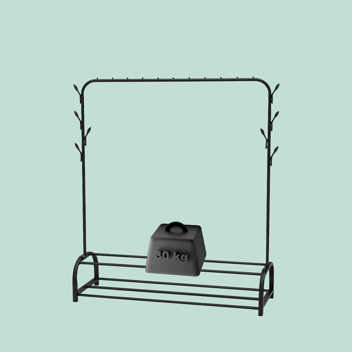 Coat Rack with Clothes Rail, 2 Shelves, 8 Hooks