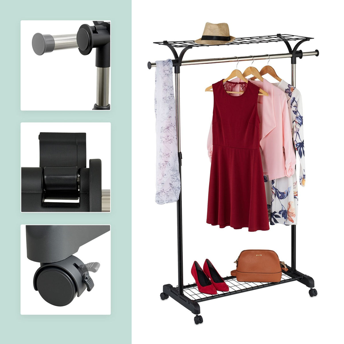 Coat Rack with Shelves and Wheels – Adjustable Storage