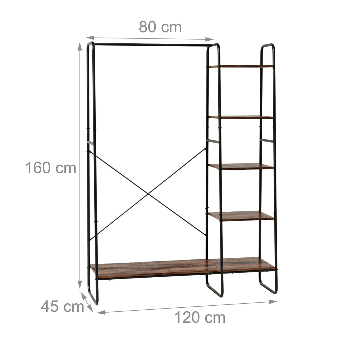 Coat Rack with Shoe Shelf, Metal Frame, Wood Shelves