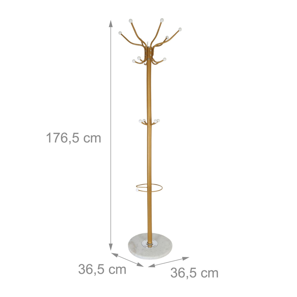 Coat Rack with Umbrella Stand, 16 Hooks, Marble Base