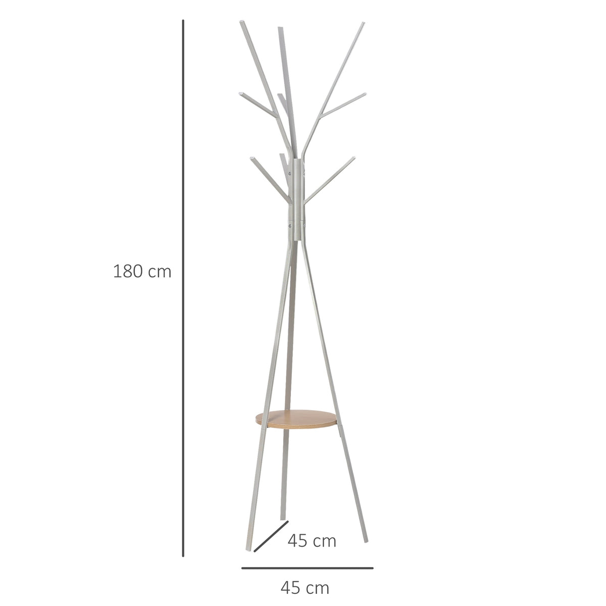 Coat Stand, Clothes Rack, Hallway Coat Rack In White, Metal, 45X45X180Cm