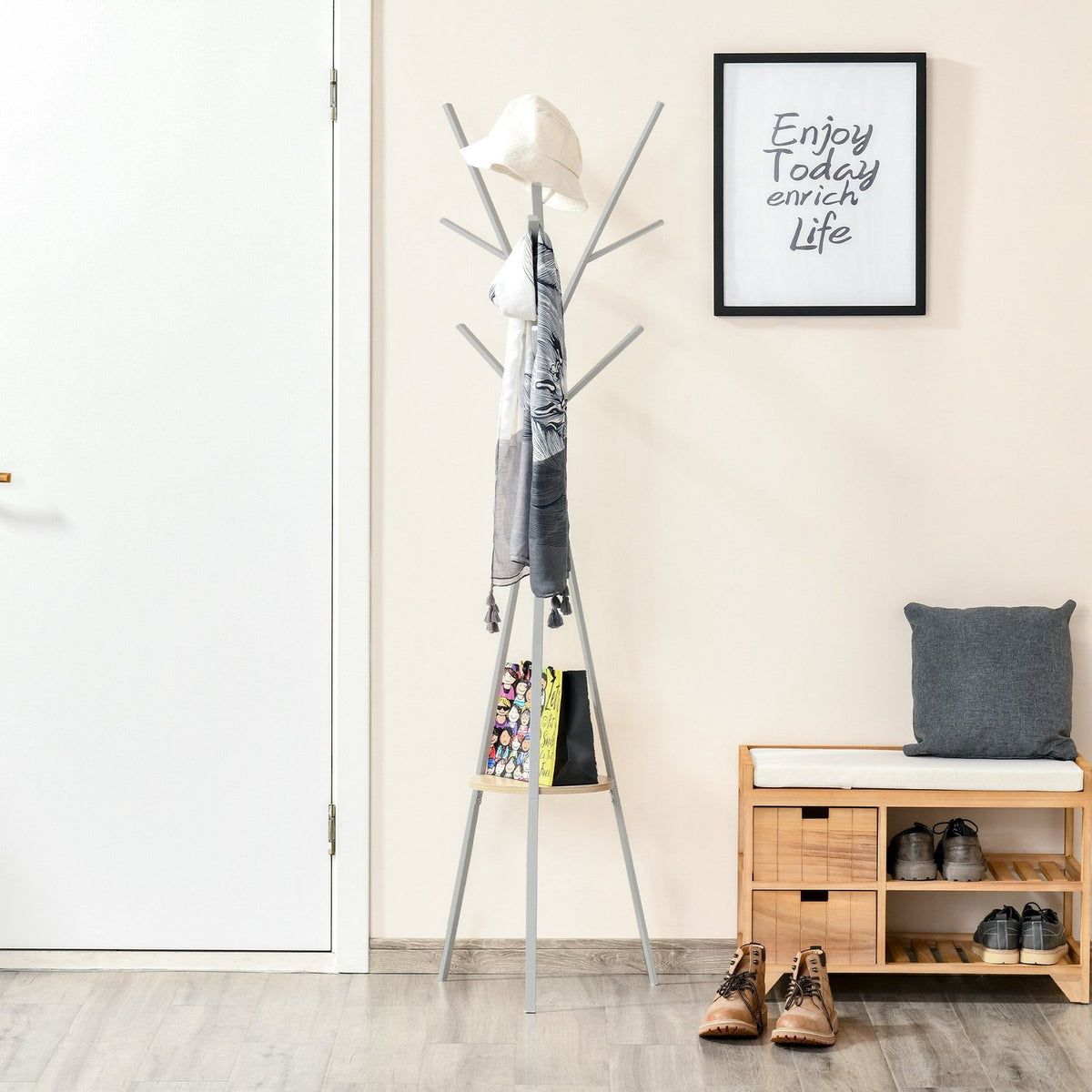 Coat Stand, Clothes Rack, Hallway Coat Rack In White, Metal, 45X45X180Cm