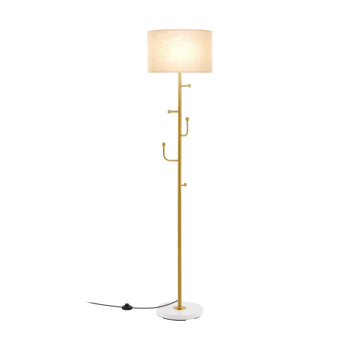 Coat Stand Floor Lamp, 5 Hooks, E27 Base, Foot Switch