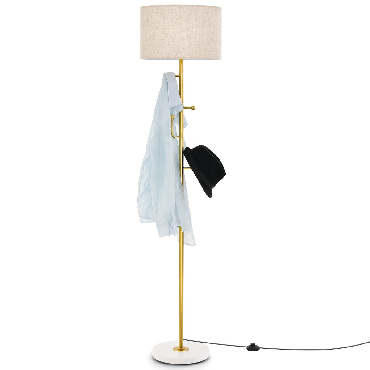 Coat Stand Floor Lamp, 5 Hooks, E27 Base, Foot Switch