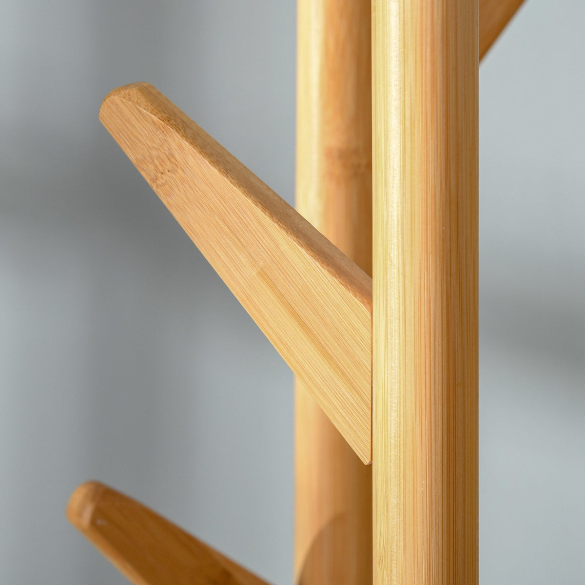 Coat Stand With 13 Hooks, Modern Umbrella Stand, Metal Bamboo, Natural + White