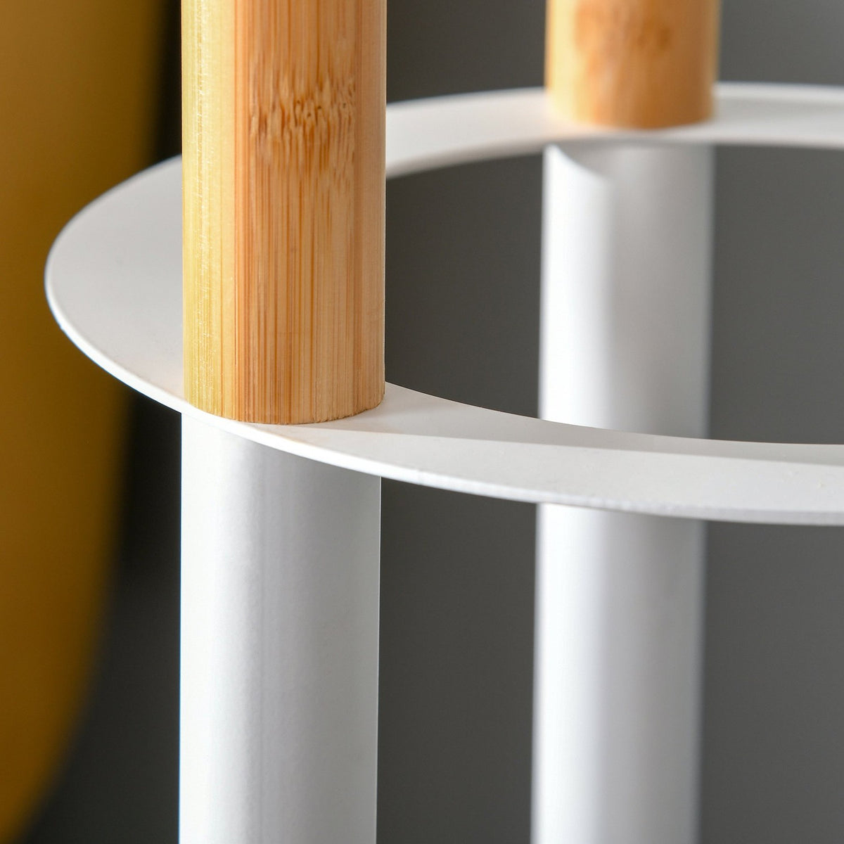 Coat Stand With 13 Hooks, Modern Umbrella Stand, Metal Bamboo, Natural + White