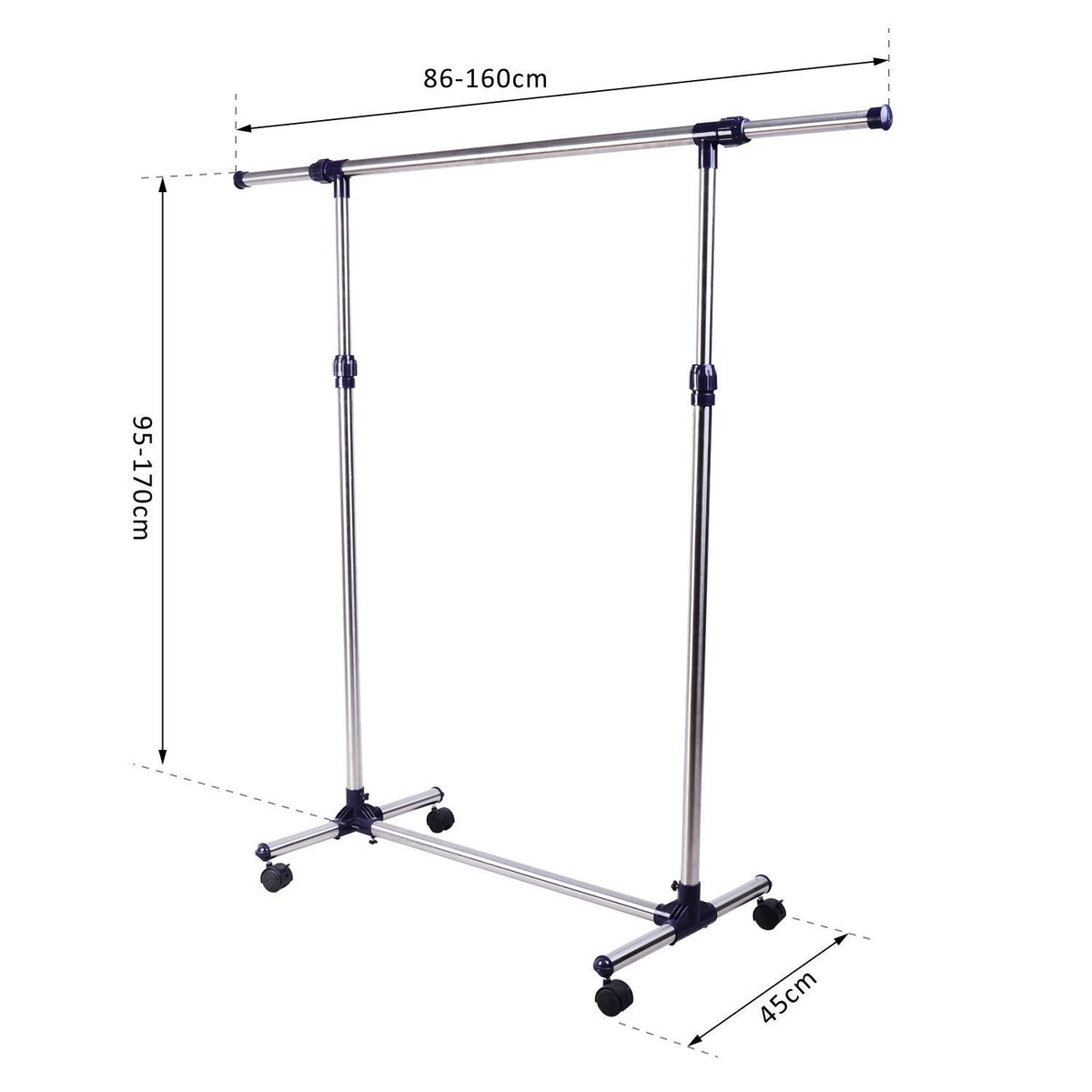 Coat Stand With Wheels, Height Adjustable, Extendable Clothes Rail, Stainless Steel