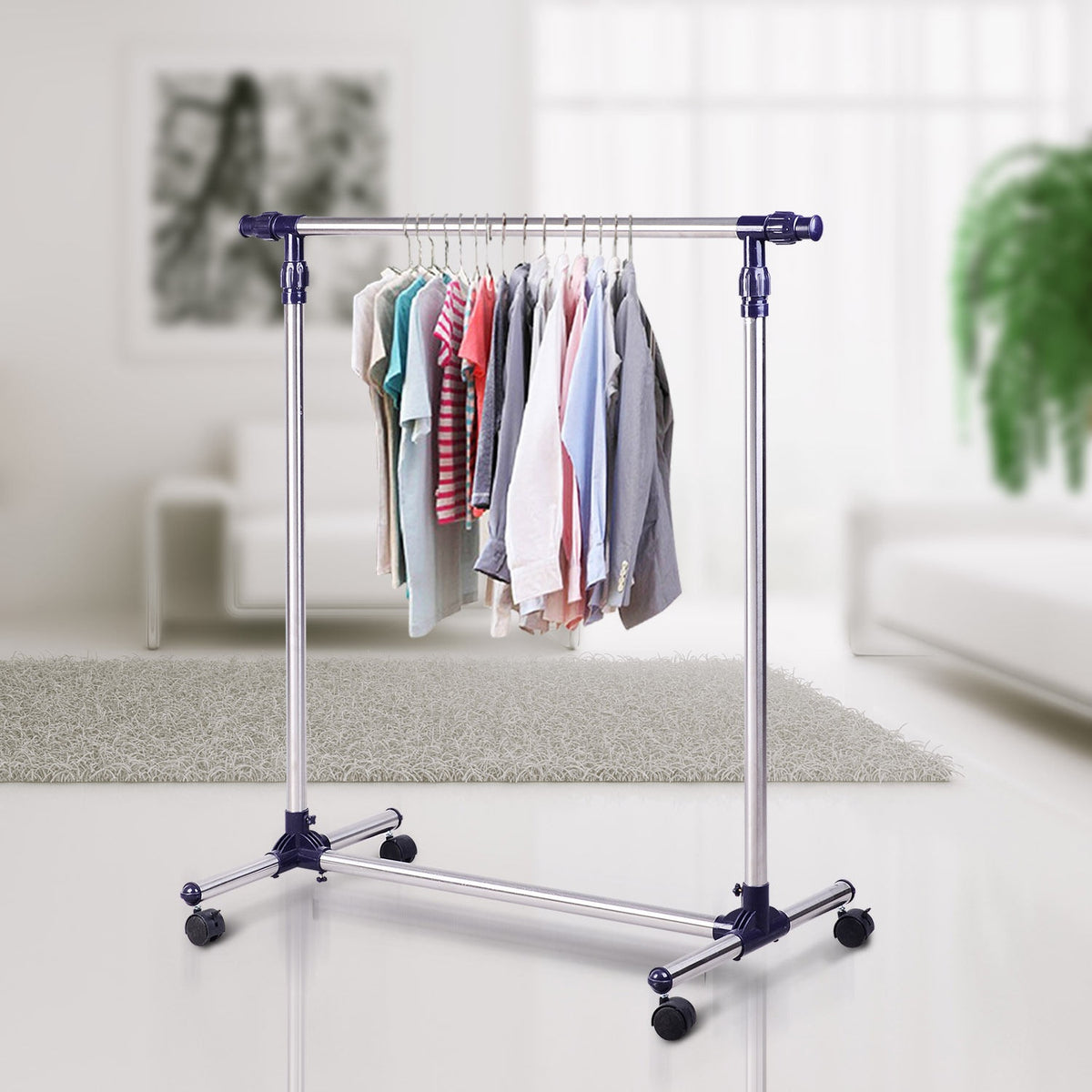 Coat Stand With Wheels, Height Adjustable, Extendable Clothes Rail, Stainless Steel