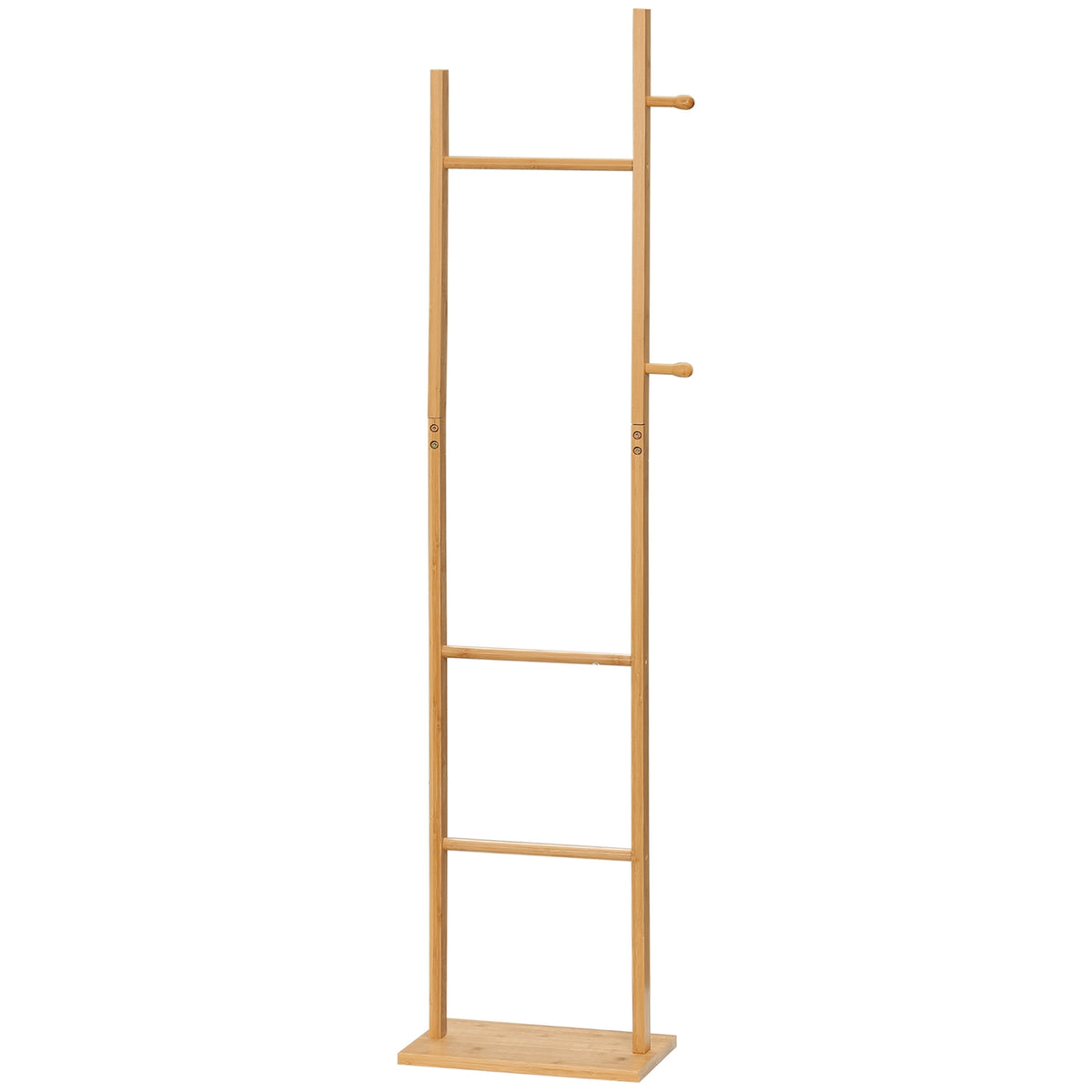 Coat rack clothes rack with 2 hooks and 3 rods for hats and clothes 36x24x168 cm made of natural bamboo for hallway and entrance