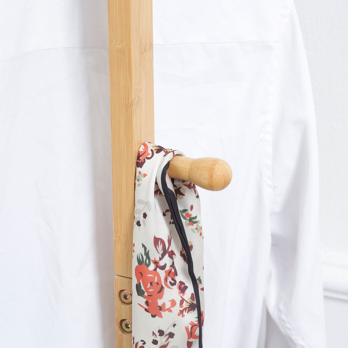 Coat rack clothes rack with 2 hooks and 3 rods for hats and clothes 36x24x168 cm made of natural bamboo for hallway and entrance
