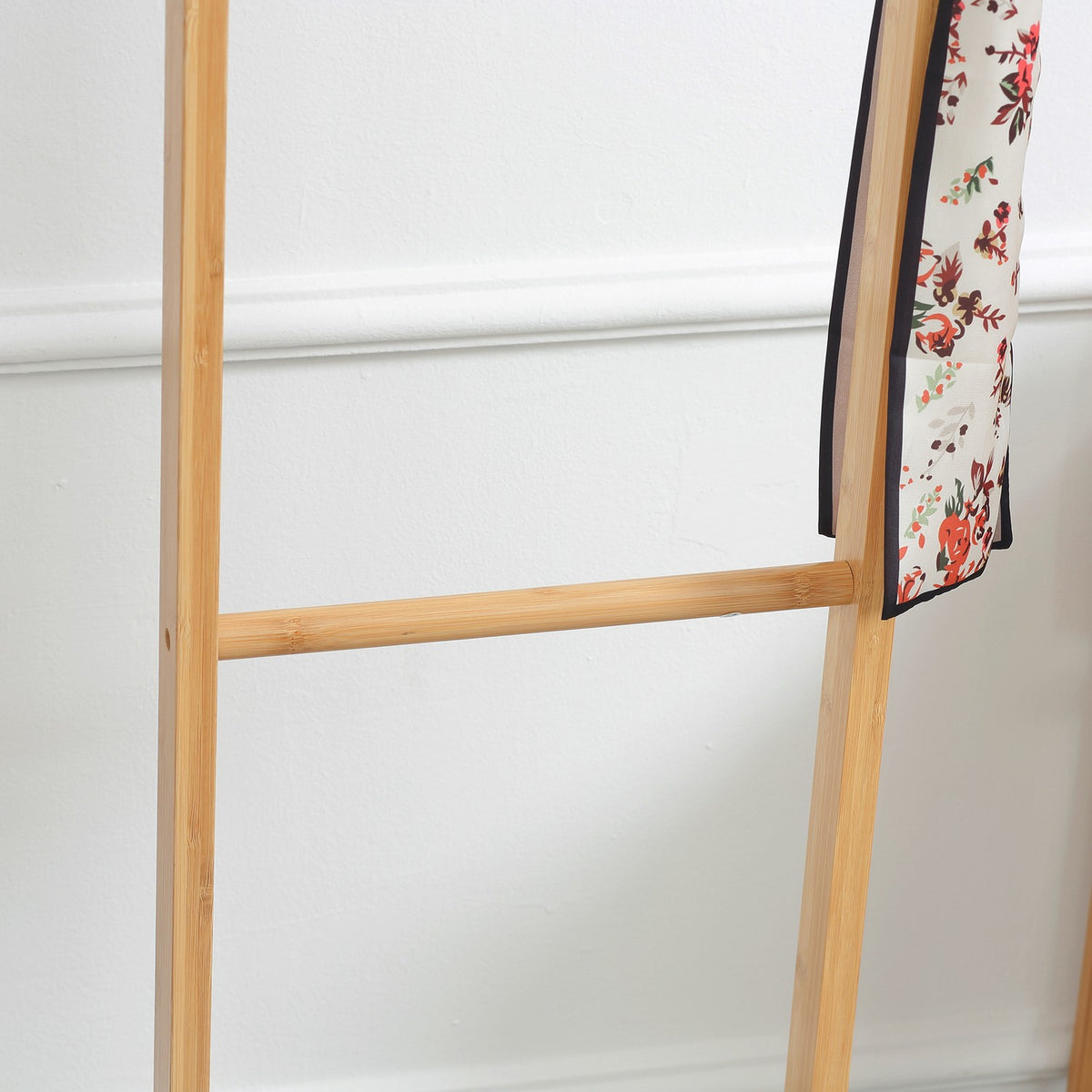 Coat rack clothes rack with 2 hooks and 3 rods for hats and clothes 36x24x168 cm made of natural bamboo for hallway and entrance