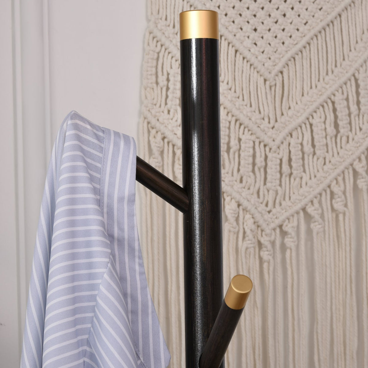 Coat rack with 6 hooks, clothes rack, standing coat rack for hallway, metal, walnut, 36x36x180cm