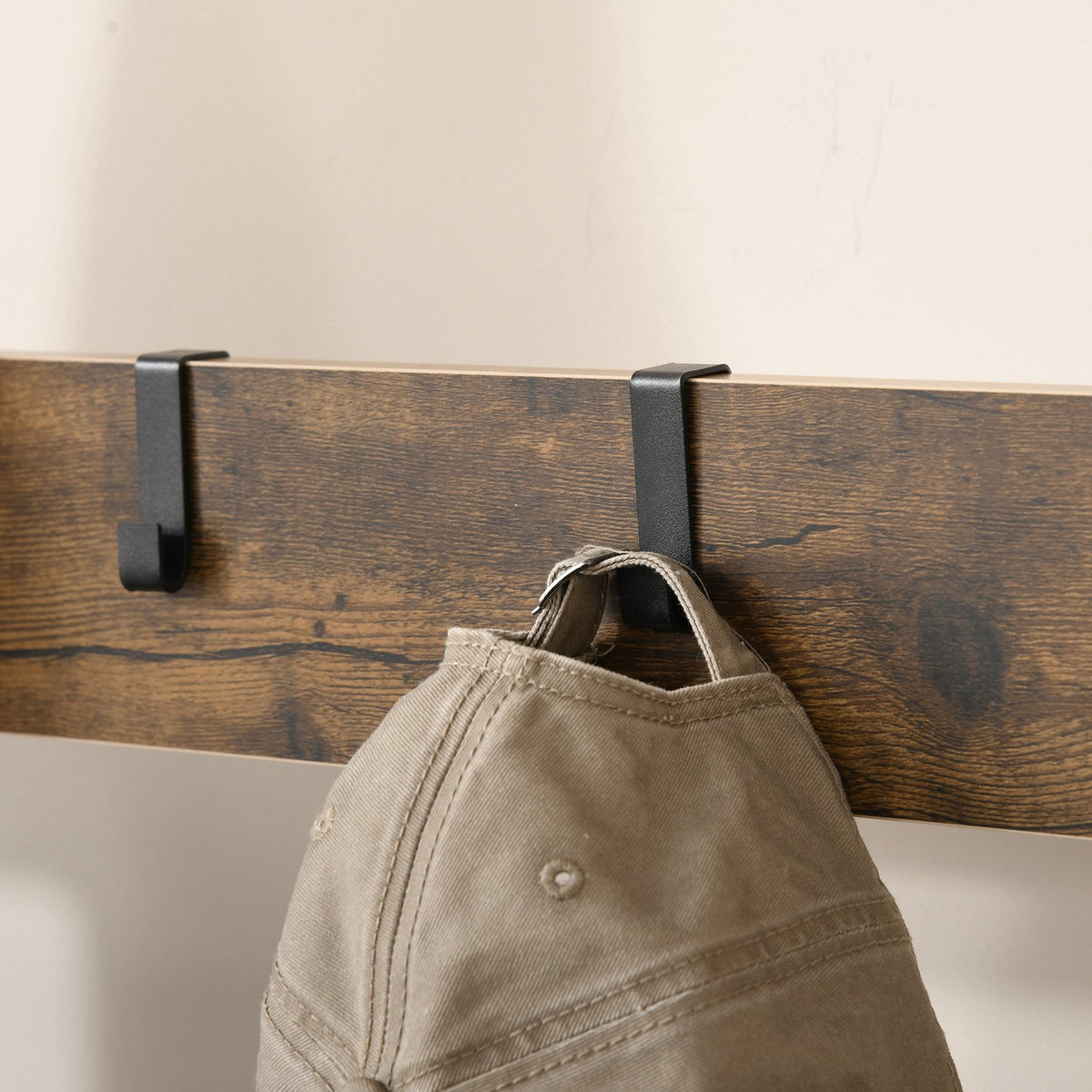 Coat rack with shoe rack, clothes rack, 8 hooks, 2 shelves, MDF, black, 72 x 34 x 185 cm
