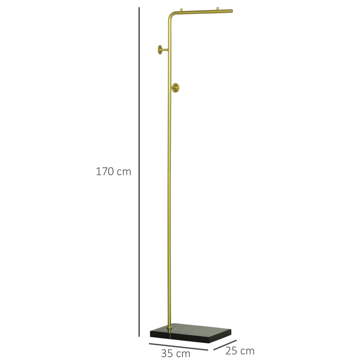 Coat stand, clothes stand with hooks, marble base coat rack for clothes, hats, for living room, entrance, 35 x 25 x 170 cm, gold + black