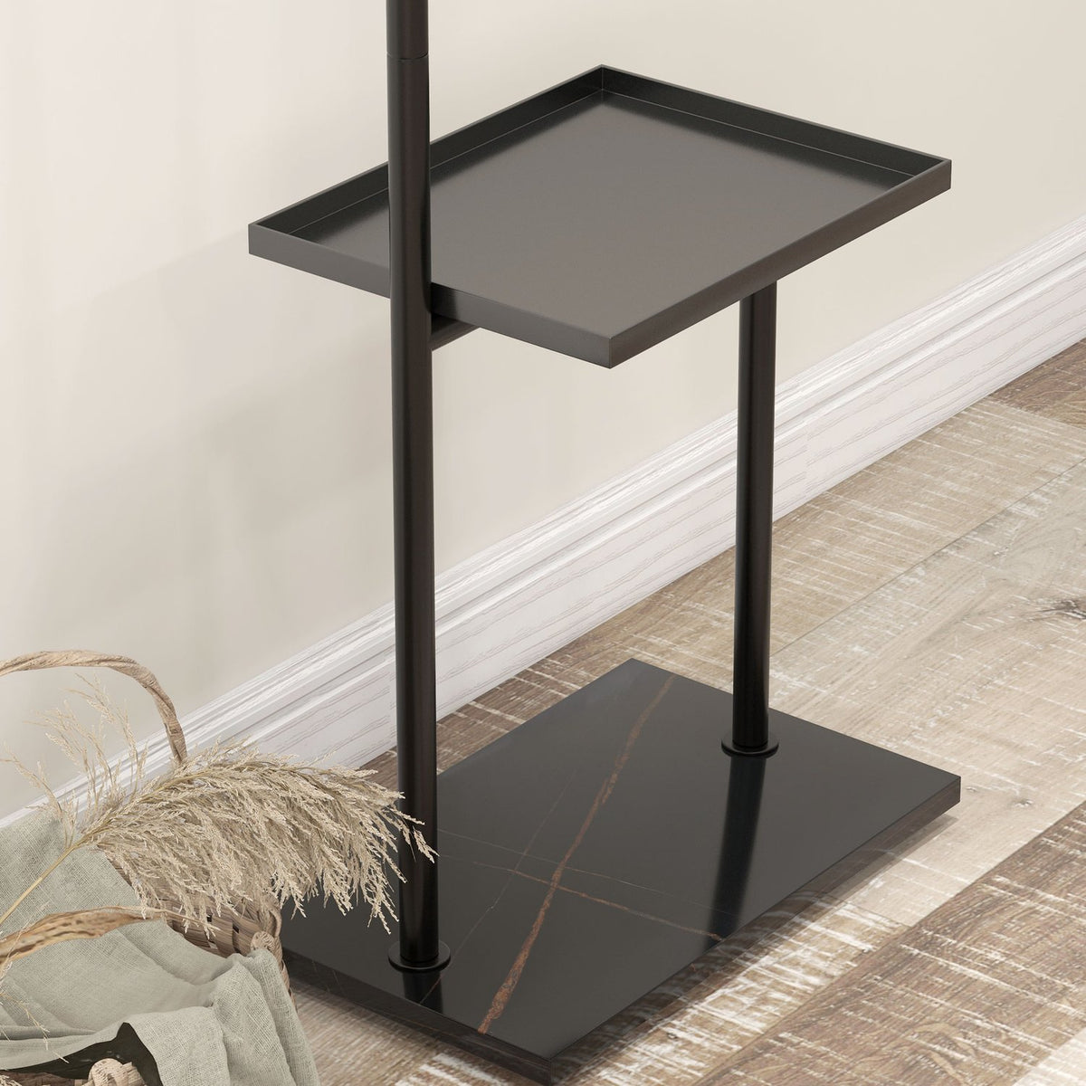Coat stand, clothes stand with hooks, tray, coat rack for clothes, hats, for hallway, entrance, 45 x 28 x 148 cm, black