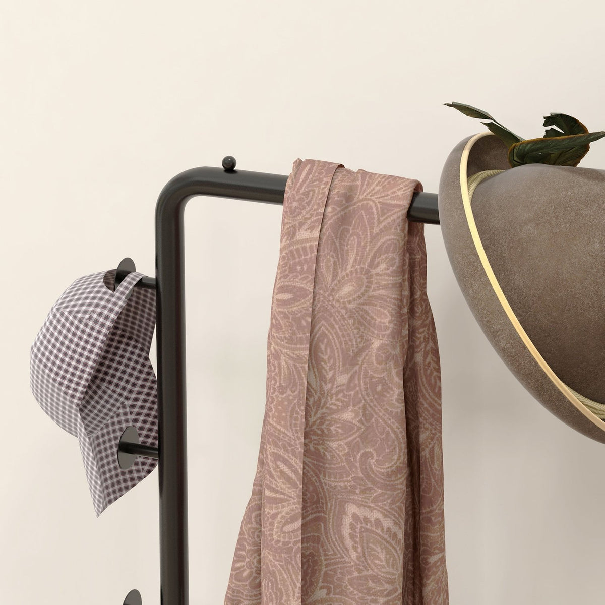 Coat stand, clothes stand with hooks, tray, coat rack for clothes, hats, for hallway, entrance, 45 x 28 x 148 cm, black