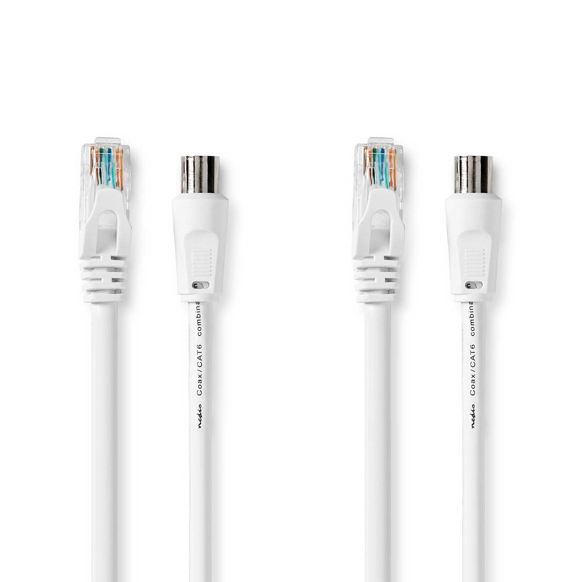 Coax & Cat6 Combi Cable | IEC (Coax) Male / RJ45 male | IEC (Coax) Female / RJ45 Male | Nickel Plated | RG58 | 75 Ohm | Double Shielded | 3.00 m | Round | PVC | White | Label