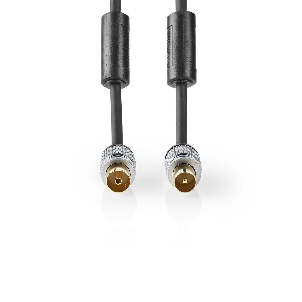 Coaxial cable | IEC (Coax) Male | IEC (Coax) Female | Gold Plated | 75 Ohm | Double Shielded | 10.0 m | Round | PVC | Anthracite | Mussel shell