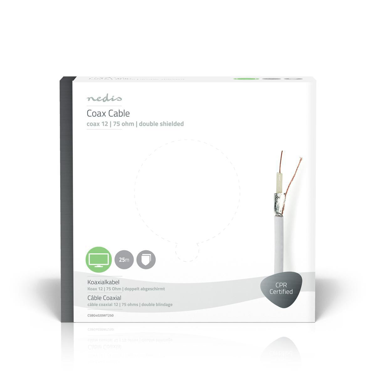 Coaxial cable on Bobin | Coax 12 | 75 Ohm | Double Shielded | ECA | 25.0 m | Coax | PVC | White | Gift box