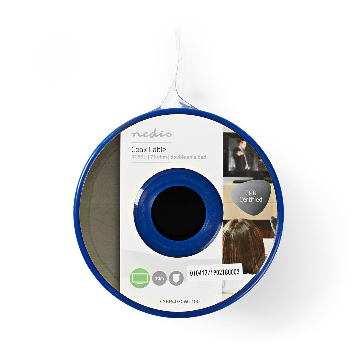 Coaxial cable on Bobin | RG59U | 75 Ohm | Double Shielded | ECA | 10.0 m | Coax | PVC | White | Roll