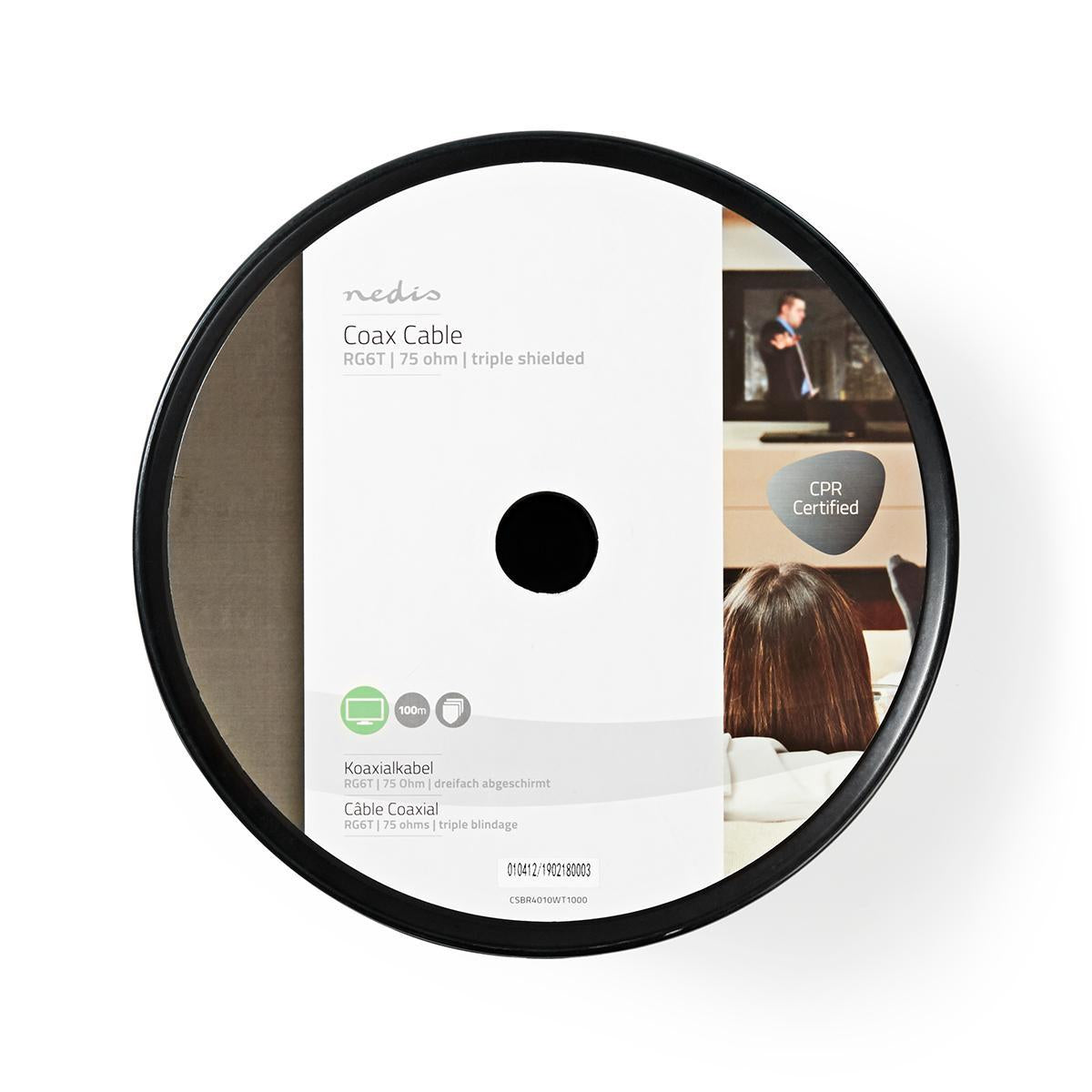 Coaxial cable on Bobin | RG6T | 75 Ohm | Double Shielded | ECA | 100.0 m | Coax | PVC | White | Roll