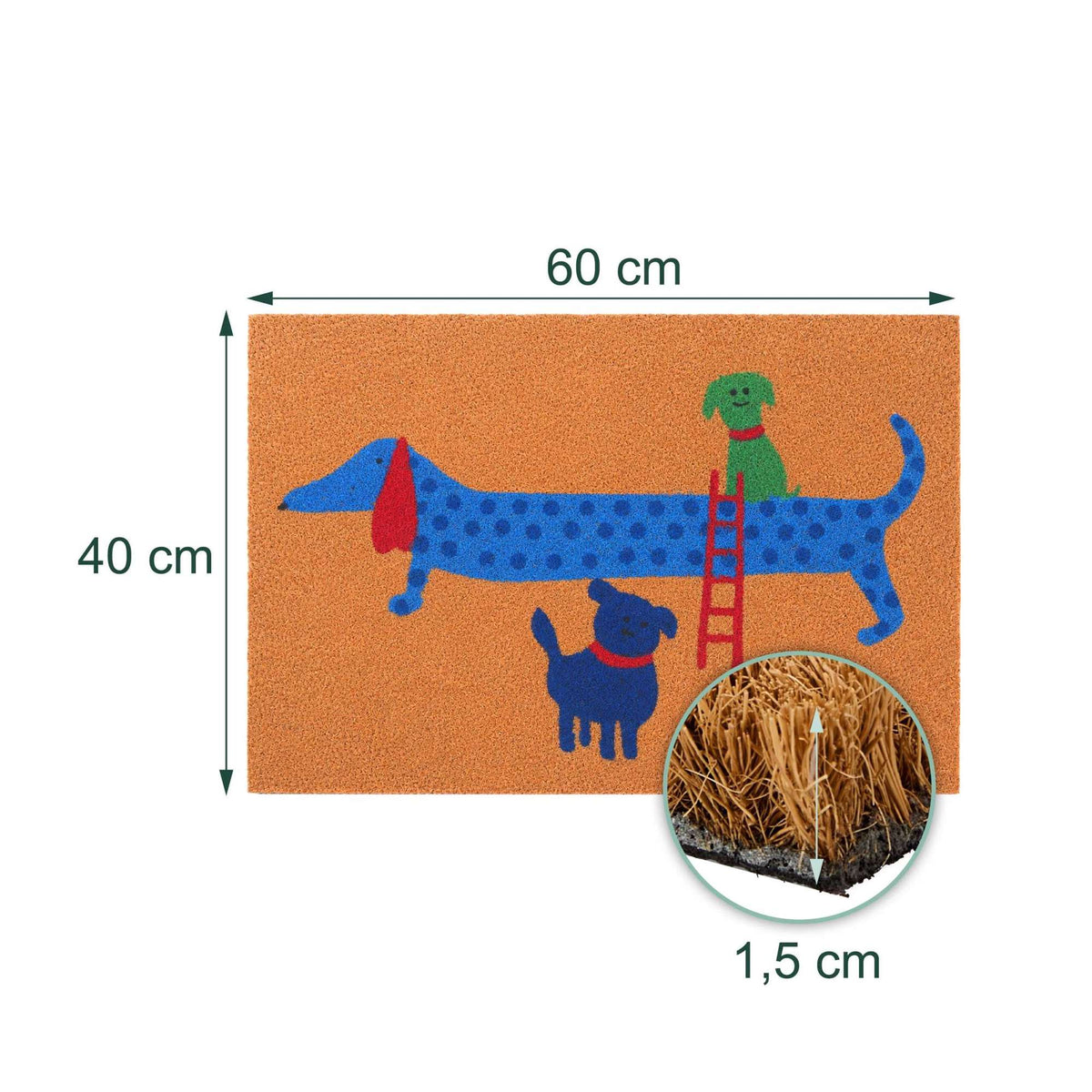 Coconut Animal Doormat, 60x40 cm, Non-Slip Backing