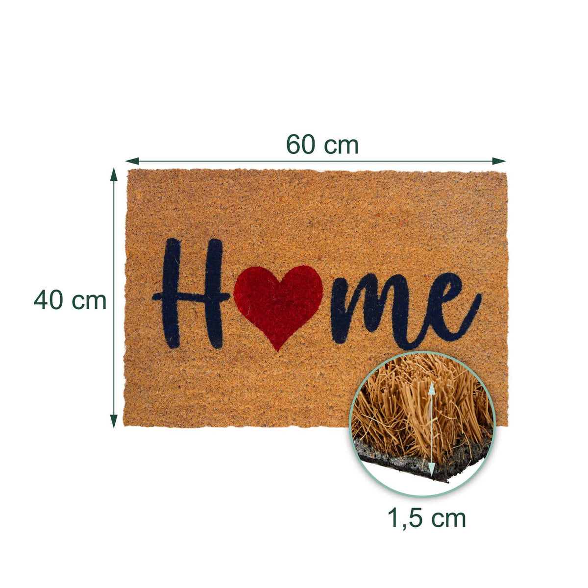 Coconut Coir Doormat, 60x40 cm, Indoor/Outdoor Use