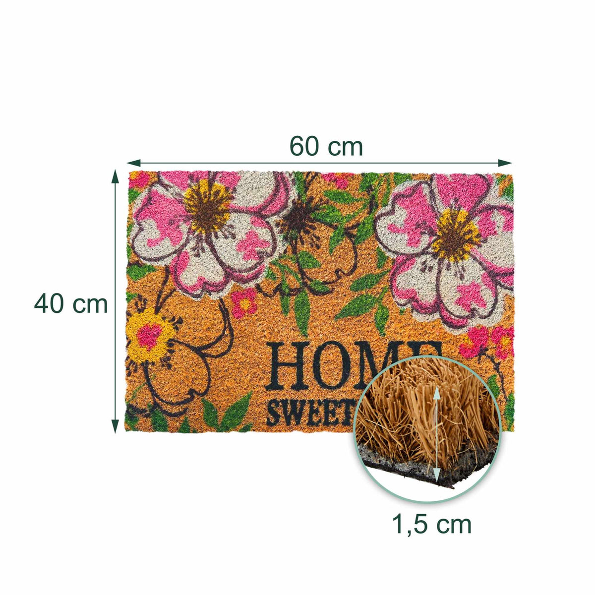 Coconut Coir Doormat, 60x40 cm, Indoor/Outdoor Use