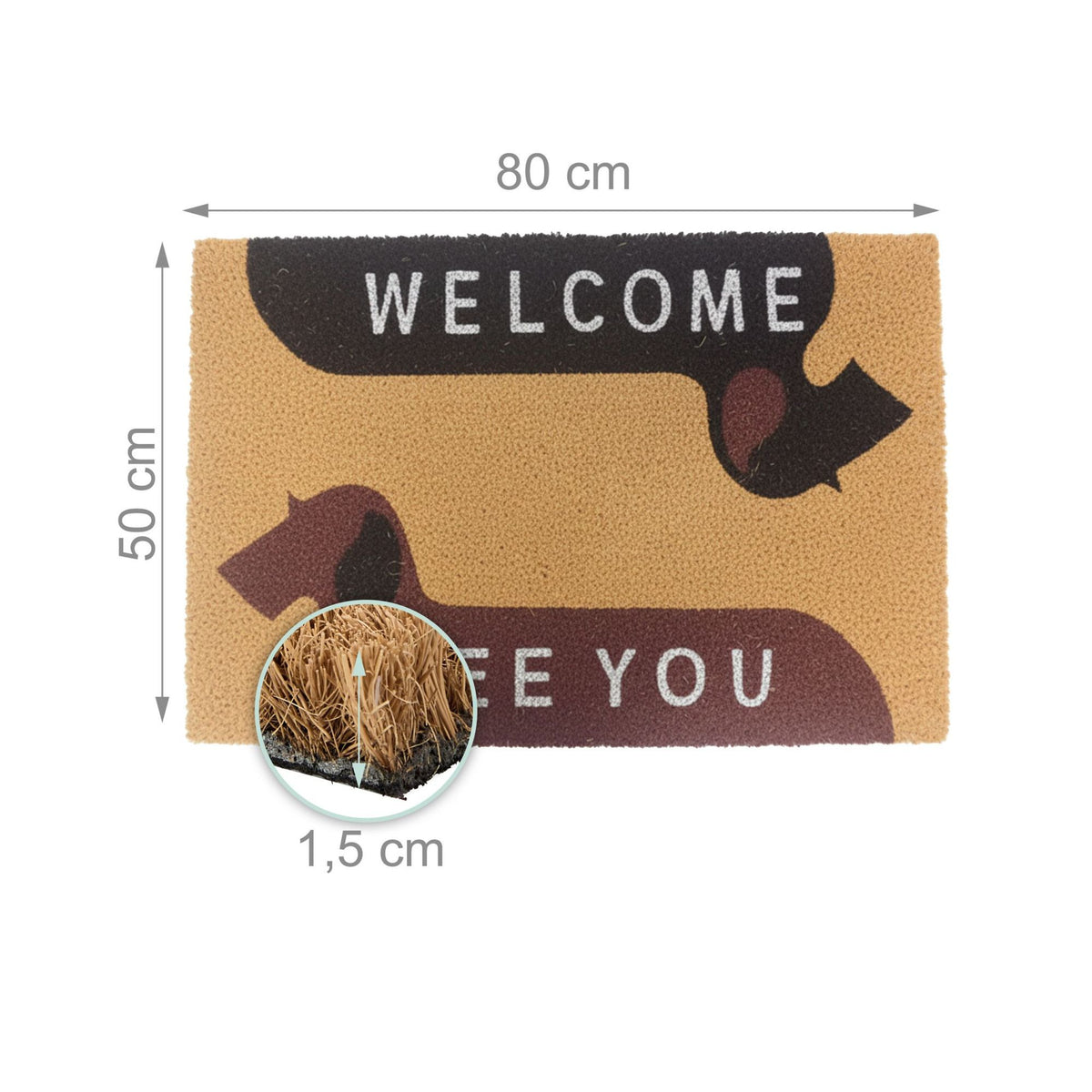 Coconut Doormat, Animal Design, 80x50 cm, Indoor/Outdoor