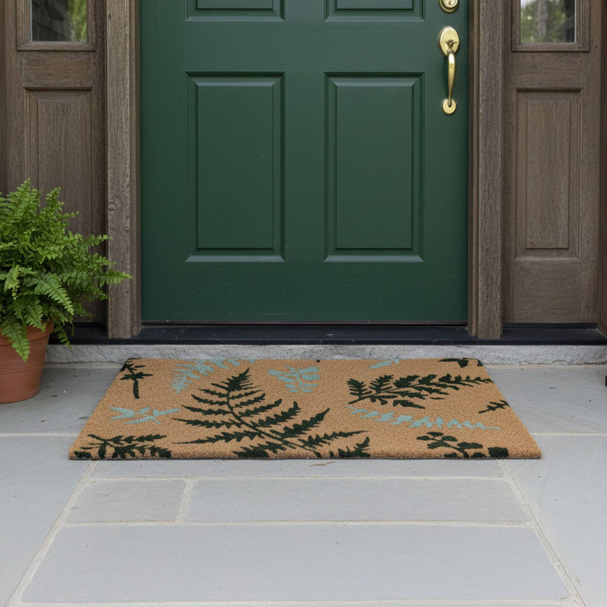 Coconut Doormat, Botanical Design, 60x40 cm, Non-Slip